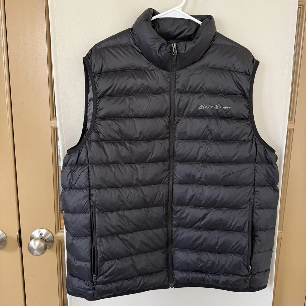 Eddie Bauer Men's XL Black EB650 Down Quilted Full Zip Up‎ Vest